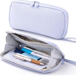 ANGOOBABY Pencil Case Wide Opening Durable Pen Pouch Lightweight Portable Pencil Bag with Handle for School Teen Girl Boy Men Women Adults Blue