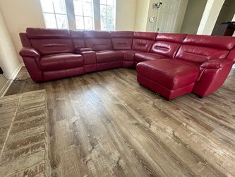 Red Leather Sofa -Electric recliner with cell phone charger
