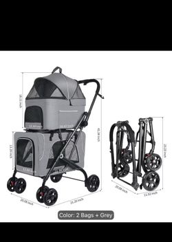 Detachable Double Pet Stroller for 2 Cats/Dogs