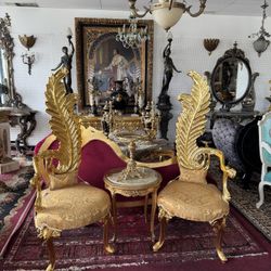 French Throne Chair 24k Gold Frame 