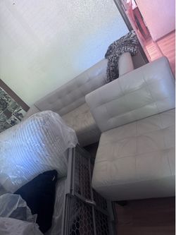 100% Authentic Leather Couch with Chair Cream