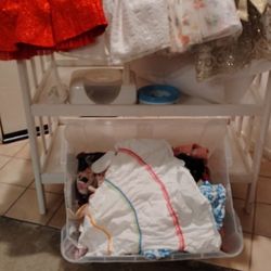 Baby Changing Table, Wipe Warmer, Diaper Caddy And Girls Clothes