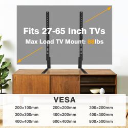 TAVR Universal Table Top TV Stand Mount for 27 30 32 37 40 43 47 50 55 60 65 Inch LCD LED Flat/Curved Screen TVs, Height Adjustable TV Legs, Strong TV