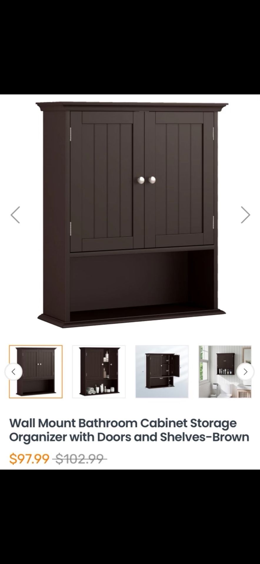 Wall Mount Bathroom Cabinet Storage Organizer with Doors and Shelves-Brown