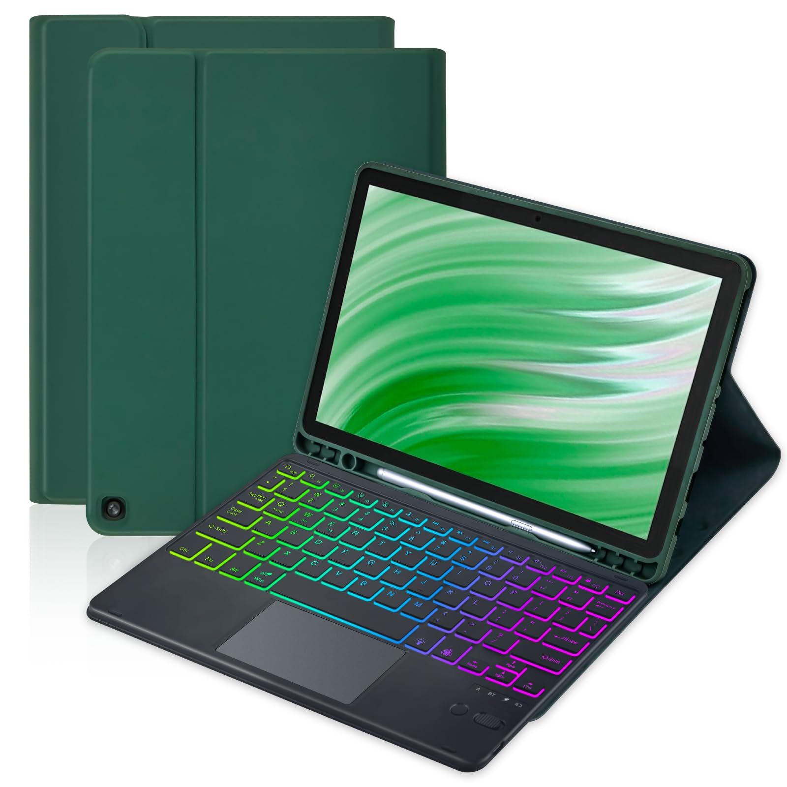 Trackpad Keyboard Case For Amazon Fire HD 10/10 Plus 10.1 Inch 2021/2023(11/13th Generation),7-Color Backlight Rechargeable Keyboard With Kids Multi-A