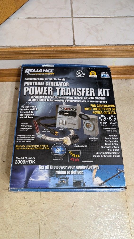 Reliance 30-Amp Power Transfer Kit 6 circuit (Brand New in the box)