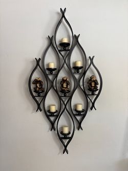 Massive Wrought Iron Wall Candle Holder (63x34) See Hear Speak No Evil