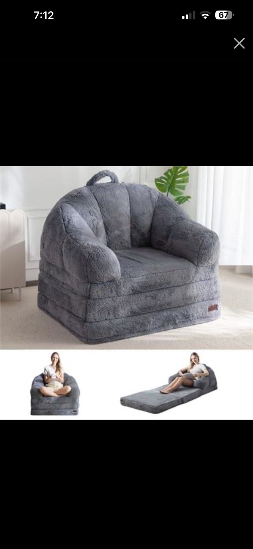 Folding Sofa Bed, 2 in 1 Convertible Sofa to Lounger Comfy Single Bean Bag Chair for Adults, Floor Sleeper Couch