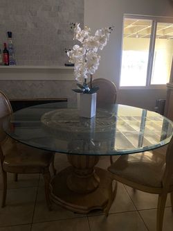Round Glass Top Dining Table with Chairs