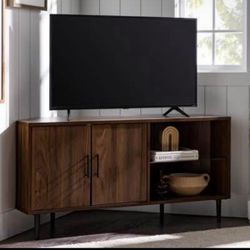 New Mid-Century Modern Corner TV Console Dark Walnut