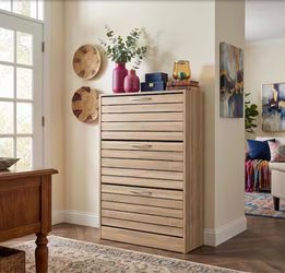 Brown Wood Grain Shoe Storage Cabinet