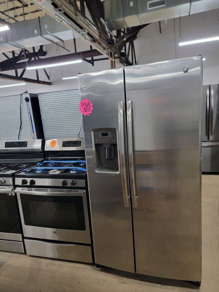 GE 2pc Set: 36in Side By Side Fridge & Gas Stove In Stainless Working Perfectly 4-months Warranty 