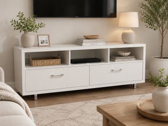 Delivery Available! Modern White Two Drawer TV Console Table! Great condition! 60x15.5x24in