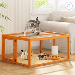 Wooden Indoor Outdoor Small Animal Enclosure Chicken Rabbit Pet Playpen with Mesh & Roof