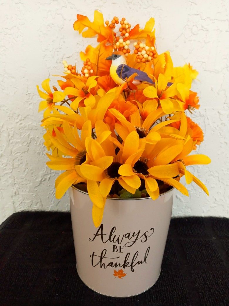 Give Thanks Yellow Articial Flower Pot