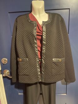 Black Quilted Open-Front Jacket with Satin Trim