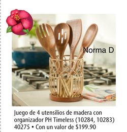 Juego de 4 utensilios de madera y acero inoxidable y organizador nuevos en sus cajas 🌺