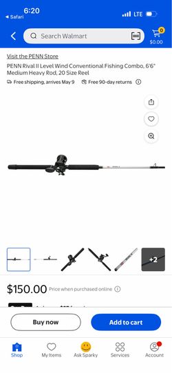 PENN Rival II Level Wind Conventional Fishing Combo, 6'6" Medium Heavy Rod, 20 Size Reel