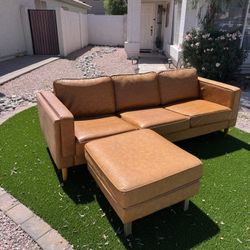 Mid-century Vegan Leather Couch 