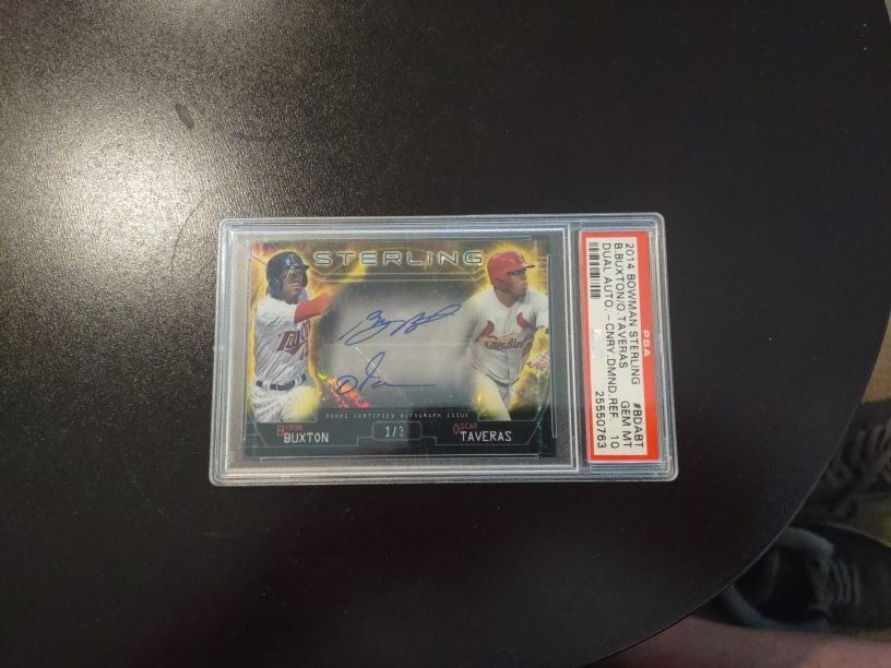 2014 Bowman Sterling Canary Diamond Refractor #1/3 Duel Auto RC Byron Buxton/Oscar Taveras PSA 10