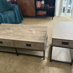 Matching Modern Industrial Coffee Table & Side Table Set