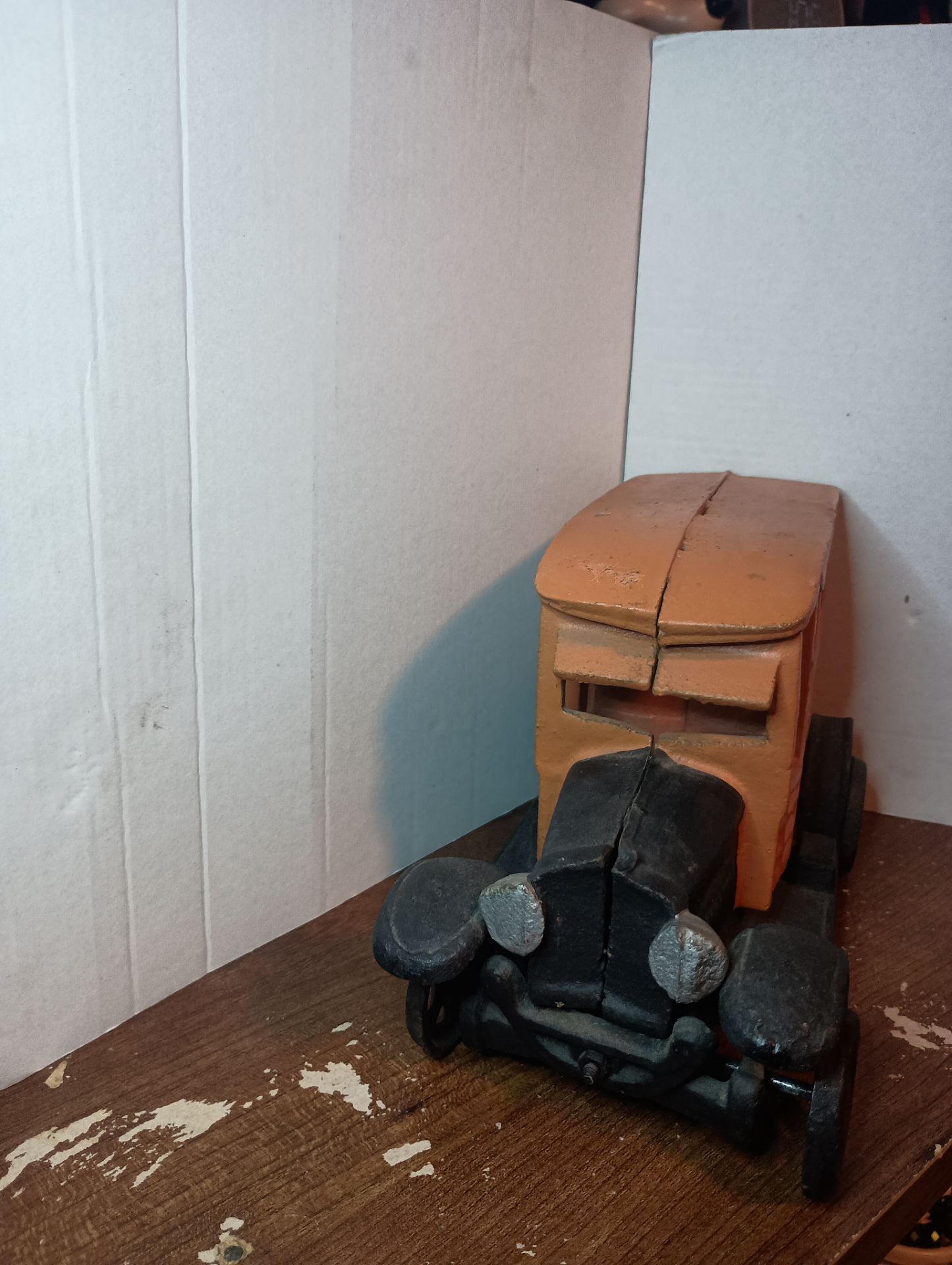 vintage cast orange black cab taxi toy car size 8 inch x 3 3/4
