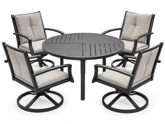 New Assembled Outdoor Metal Table w/ 4 Metal Swivel Chair w/ Cushions Outdoor Dining Set