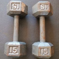 Pair of 15lb Hex Dumbbells - Solid Cast Iron