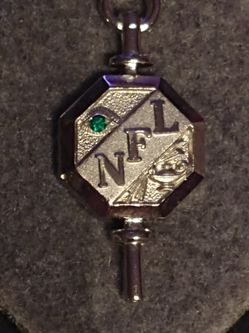 Fraternal pin pendant sterling silver green stone eye "NFL" Aladins lamp.