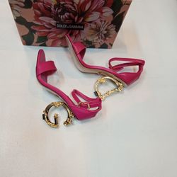 Dolce & Gabbana Pink Signature Heel Slippers 