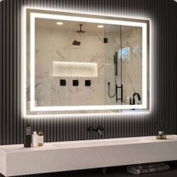 LED Mirror- 36 x 28 LED Touch Button Bathroom Vanity Mirror, Switchable Color LED with Defogger 36x28