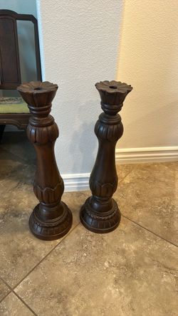 Pair of Large Carved Wood Candlesticks