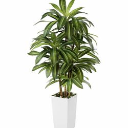 5FT Artificial Dracaena Tree - Fake Tree with White Tall Planter Realistic 6-Trunk Faux Tree for Home/Office Faux Yucca Tall Fake Floor Plant in Pot