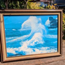 Vintage Surf Picture Mid-Century Print Beach Ocean Seascape