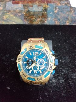 Invicta Chronograph Watch Gold Tone Blue Dial