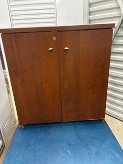 Wood Storage Cabinet with Locking Doors