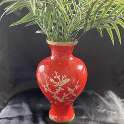 Brass Vase with Red Lacquer