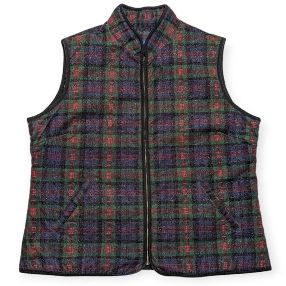 Tabi Plaid Sparkle Grandmacore Christmas Vest Large Woman Corduroy