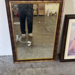 Wood-Framed Wall Mirror – Bronze/Gold Trim – 32x24”