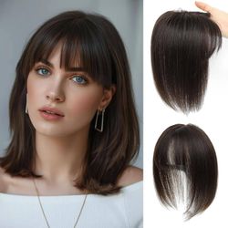 BRAND NEW! Dark Brown Real Human Hair Toppers with Bangs