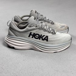 Hoka One One Bondi 8 Mens 11 US Gray Sharkskin Mesh Lace-Up Sneakers Running