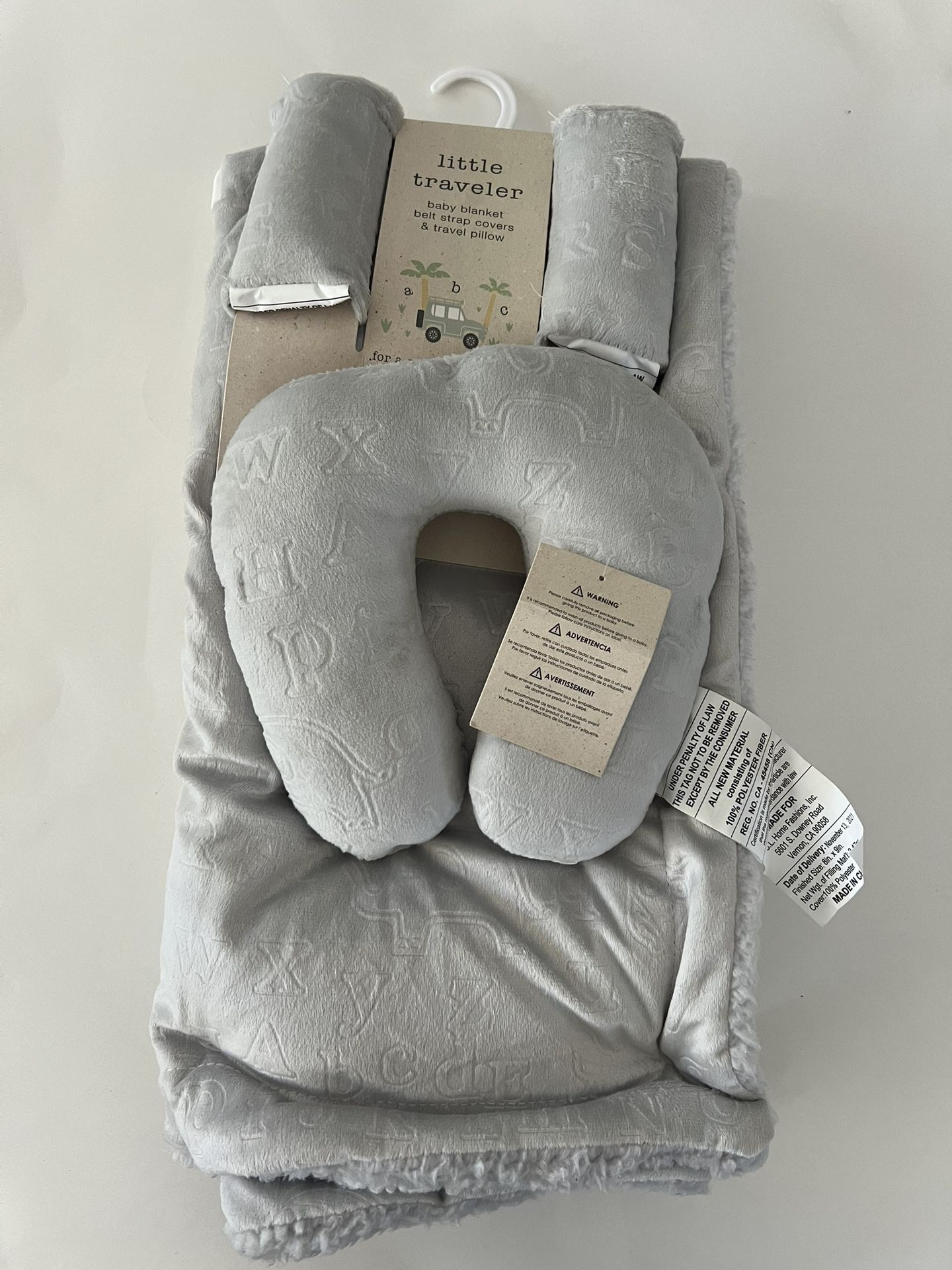 Little Travelers Baby Blanket , Belt Strap Covers & Travel Pillow Grey Unisex 👶