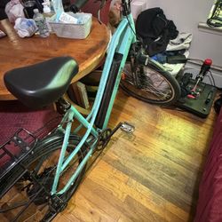 Turquoise Long Range Step-Thru E-Bike - Rear Rack (Flat Rear Tire)