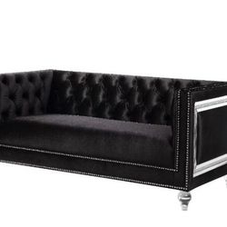 Luxury Black Velvet Sofa, Love Seat, Chair. (AC)