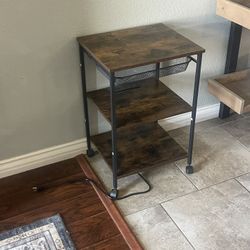 Printer Table With Wheels And Plug In Bar