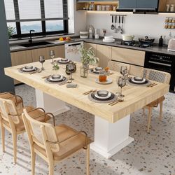 78.7 inches Modern Natural Rectangular Dinning Table With Two Marble Legs