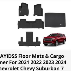 Wayidss Floor Mats & Cargo Liner for 2021 2022 2023 2024 Chevy A Suburban 7 Seats-2nd Row Bucket Seat