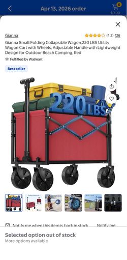 Gianna Small Folding Collapsible Wagon,220 LBS Utility Wagon Cart