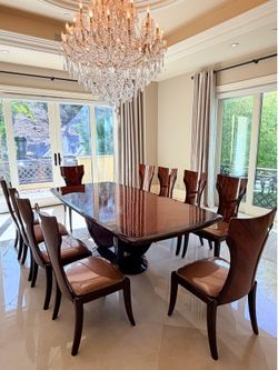 Modern High-Gloss Wood Dining Table with 10 Chairs