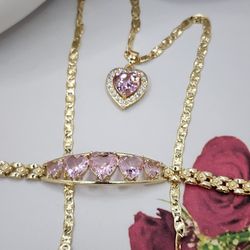 Chain Bracelet Hearts PinK Color Gold-plated 